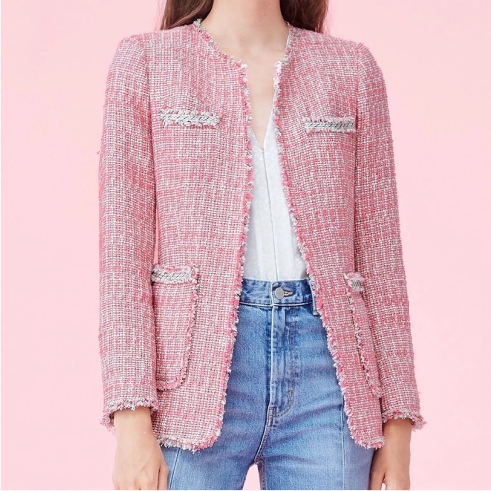 Rebecca Taylor Pink Tweed Open-Front Jacket - Picture 2 of 9